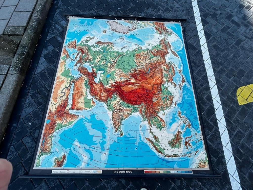 Grote schoolplaat van Azië, Antiek en Kunst, Antiek | Schoolplaten, Ophalen of Verzenden, Aardrijkskunde