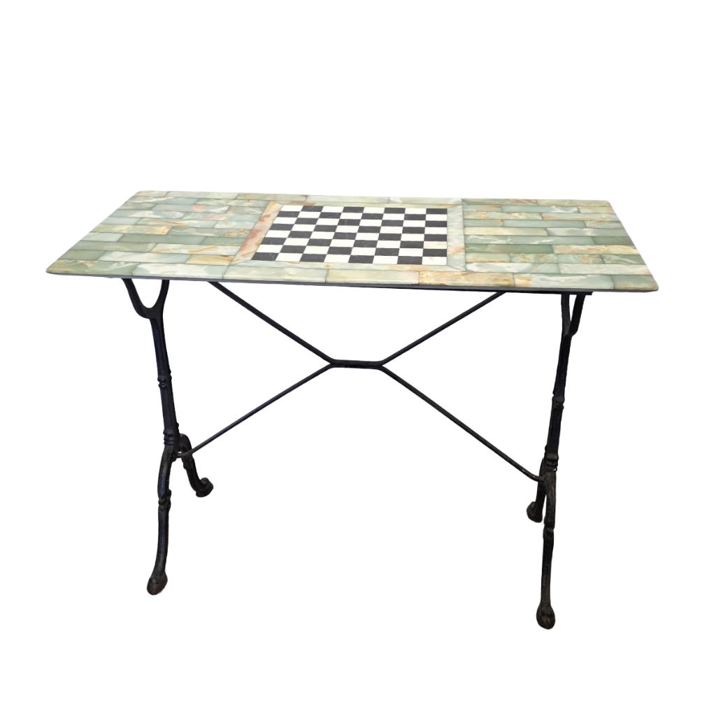 Onyx marmeren vintage tafel met dam/schaakblad, Ophalen