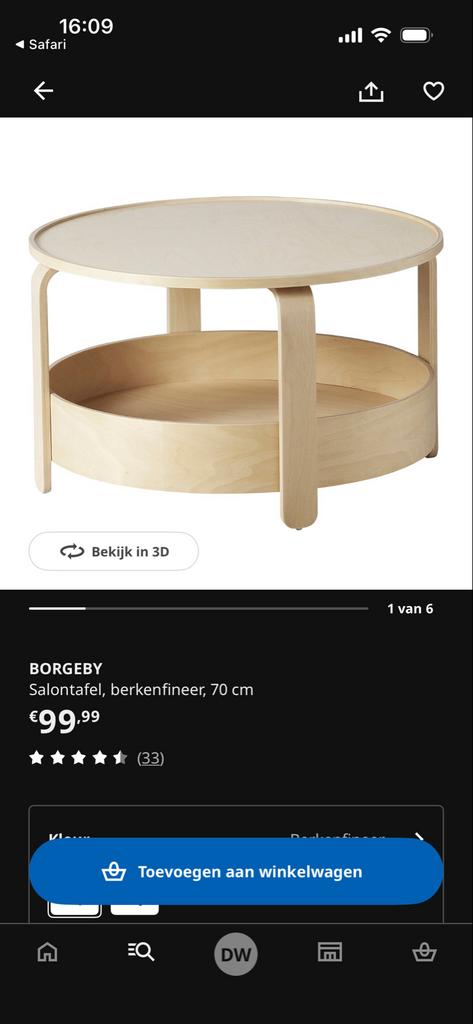 BORGEBY Salontafel, berkenfineer, 70 cm, Huis en Inrichting, Tafels | Salontafels, Ophalen, Gebruikt, Rond, 50 tot 100 cm