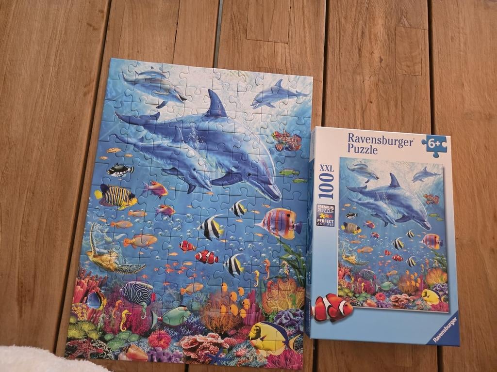 Ravensburger Puzzel XXL 100 stukjes - Dolfijnen, Ophalen of Verzenden, Minder dan 500 stukjes, Zo goed als nieuw, Legpuzzel