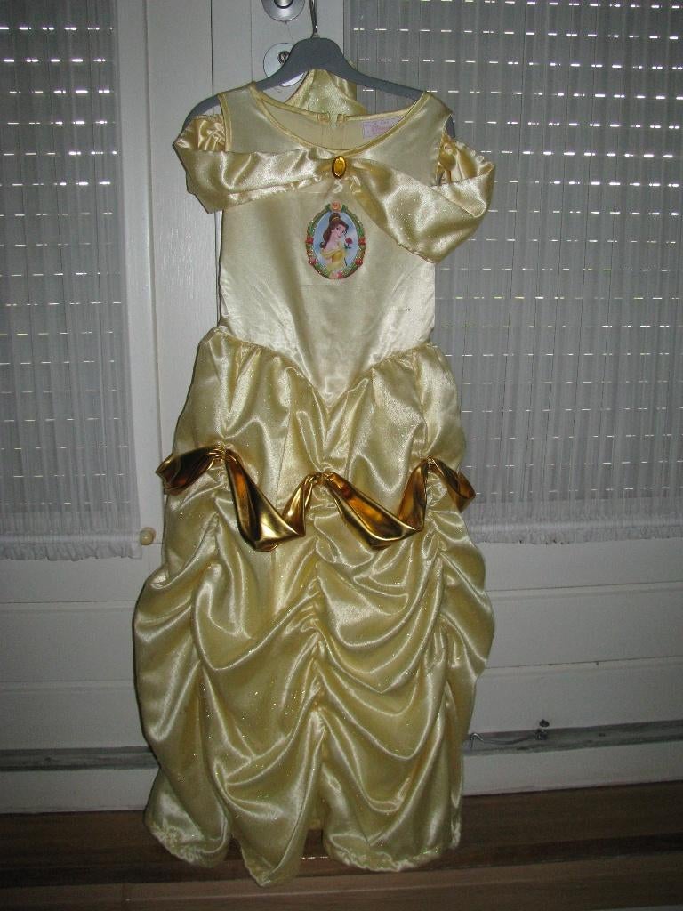 Prinsessenjurk Belle, Kinderen en Baby's, Carnavalskleding en Verkleedspullen, Ophalen of Verzenden, Zo goed als nieuw, 110 t/m 116