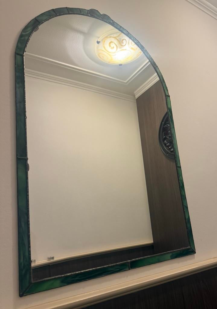 Art-deco Tiffany boogspiegel, Huis en Inrichting, Woonaccessoires | Spiegels, Ophalen, Zo goed als nieuw, Rechthoekig, Minder dan 100 cm