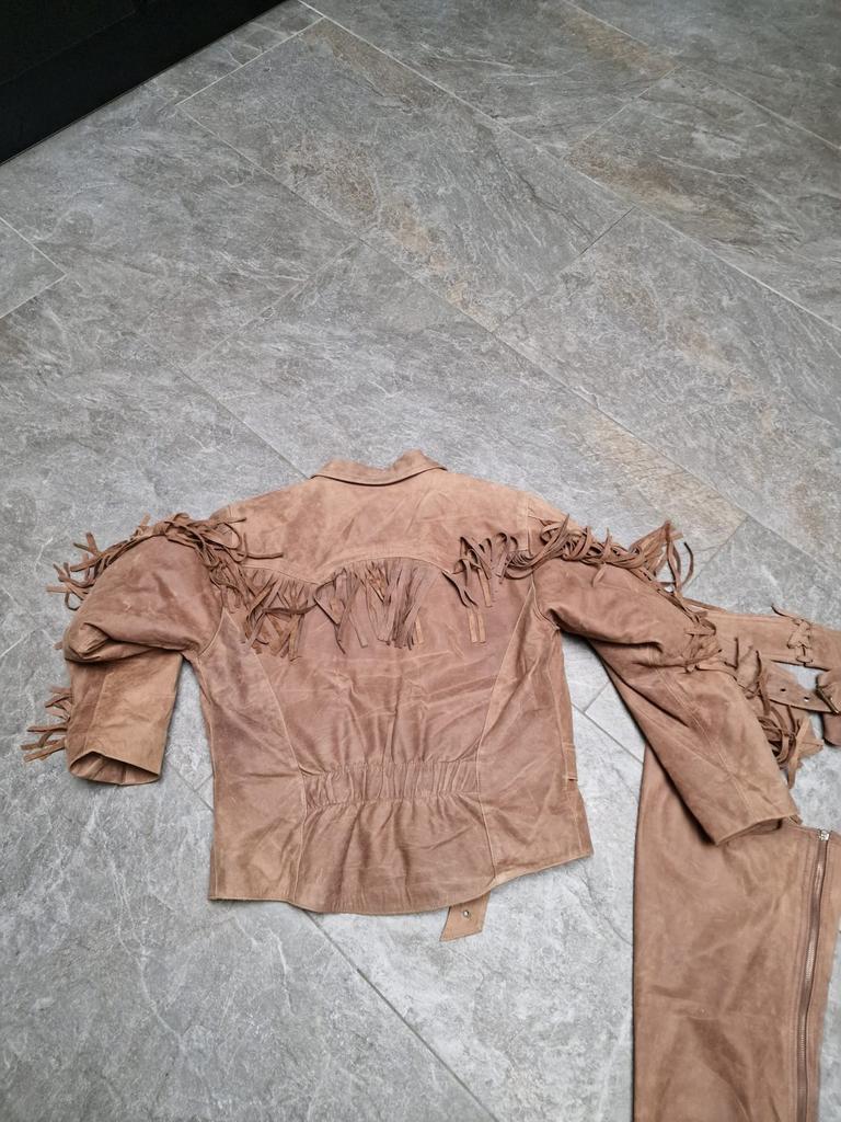 Leren dames chaps & Jas met franjes voor op de motor, Maat 38/40 (M), Bruin, Ophalen of Verzenden, Onbekend