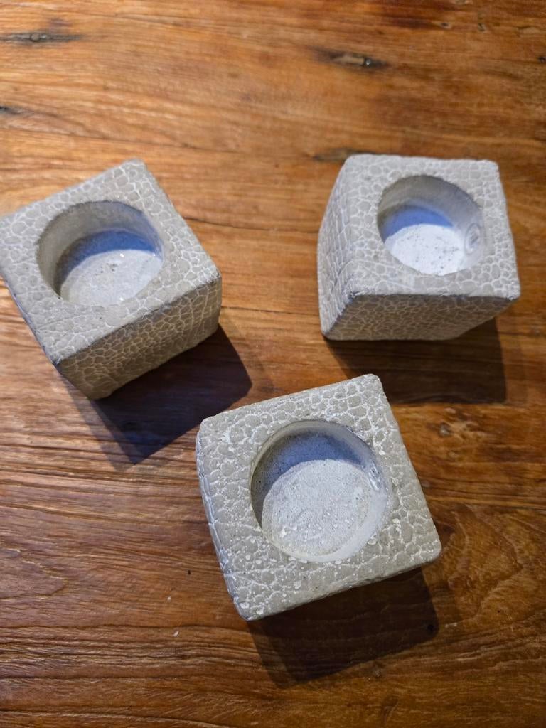 Set van 3 cementen houders voor waxinelichtjes, Overige materialen, Gebruikt, Ophalen of Verzenden, Grijs