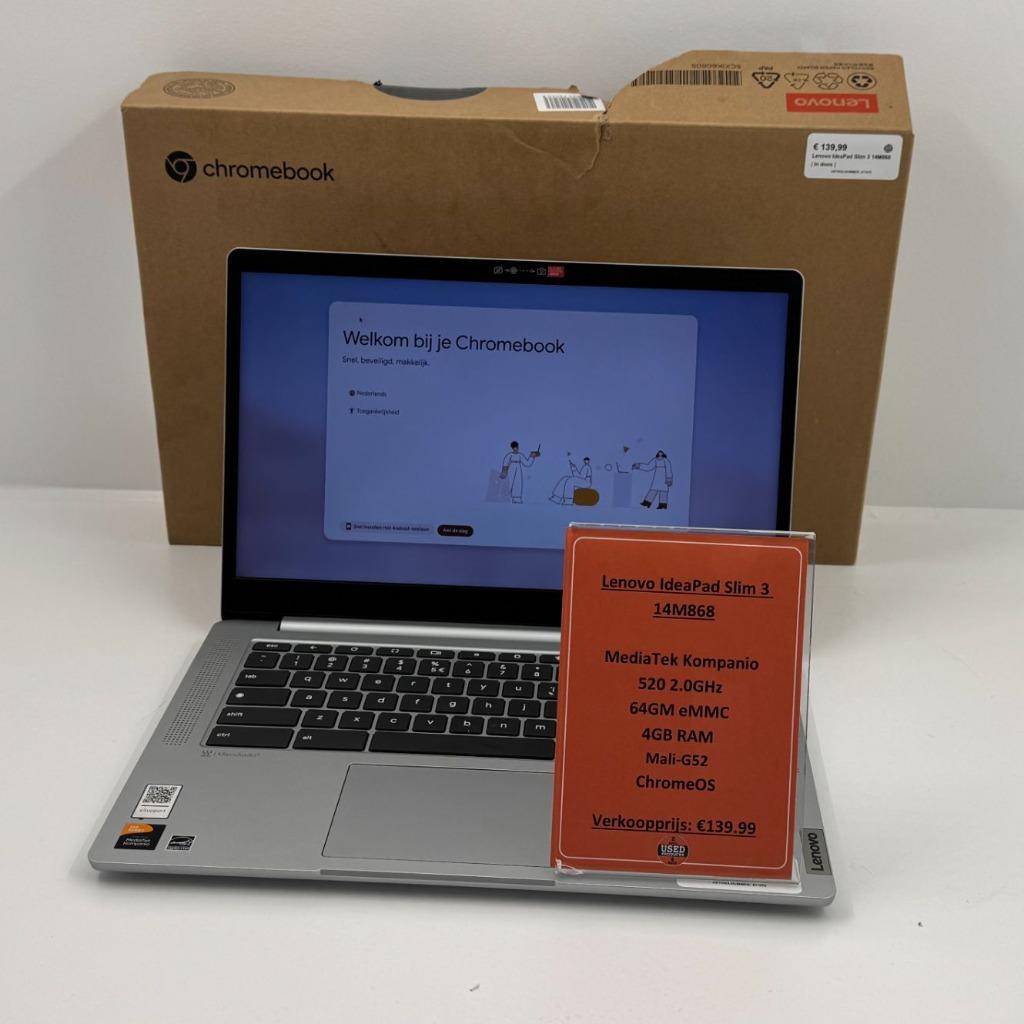 Lenovo IdeaPad Slim 3 14M868 ChromeBook | MediaTek Kompanio, 14 inch, 4 GB of minder, Dordrecht@usedproducts.nl, Toulonselaan 72