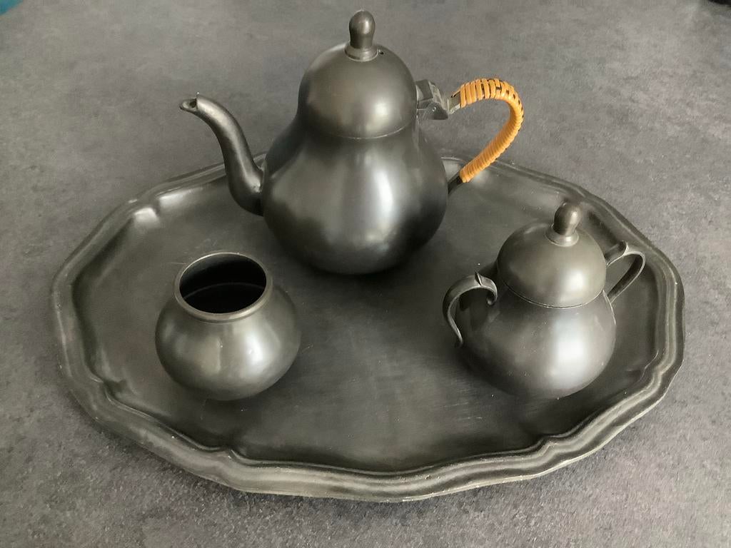 Tinnen theeservies met dienblad van ROELEN, Ophalen of Verzenden