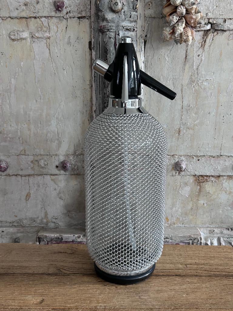 Vintage soda spuitwaterfles met meshdraad behuizing, Antiek en Kunst, Ophalen of Verzenden