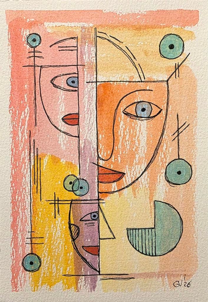 Abstract Aquarel Tekening - Handmade, Verzenden