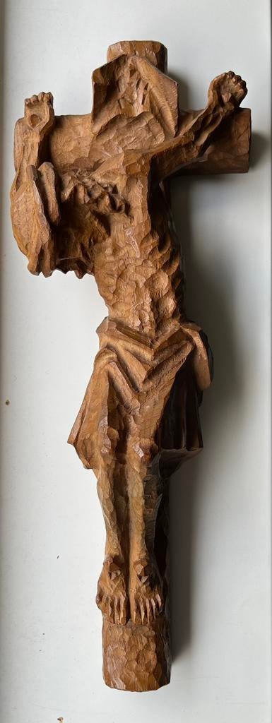 Groot handgesneden houten crucifix – Oberammergau Beremann, Antiek en Kunst, Antiek | Religie, Ophalen