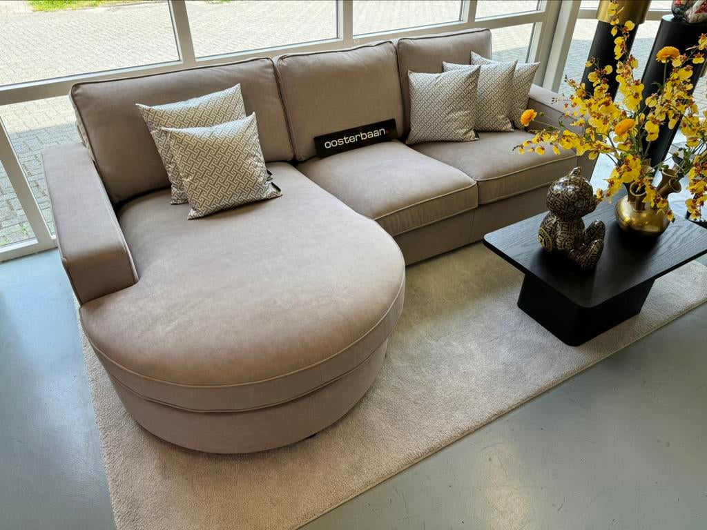 Luxe Velvet Loungebank Lio 170x280cm NIEUW - Beige / Khaki, Oosterbaan, 250 tot 300 cm, Info@oosterbaanwonen.nl, Hoekbank