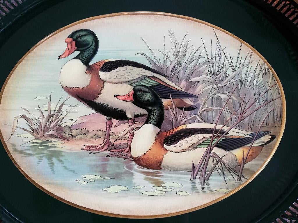 Prachtig groot Engels dienblad met eenden 55,5x44,5cm, Ophalen, Zo goed als nieuw, Ovaal, Metaal