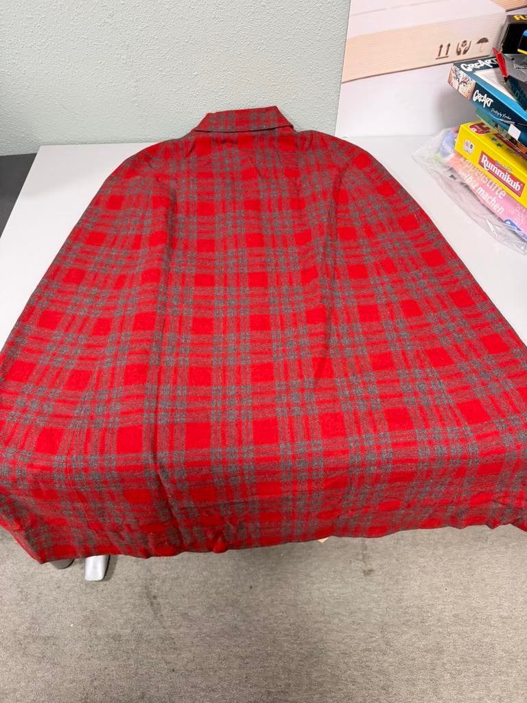 Vintage rode wollen mantel jas cape poncho met ruit L 100cm, Ophalen of Verzenden, Zo goed als nieuw, H, H