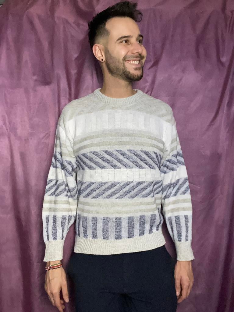 Vintage coogi style trui / print / wit / unisex / large / L, Kleding | Heren, Truien en Vesten, Gedragen, Maat 52/54 (L), Wit