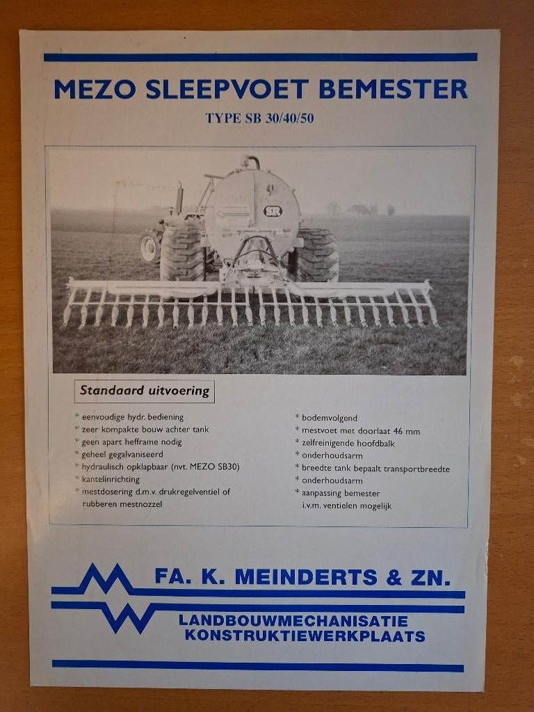 Folder Mezo sleepvoet bemester type SB 30, 40 en 50, Ophalen of Verzenden, Gelezen, Tractor en Landbouw