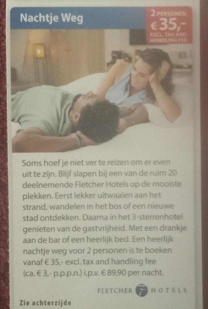Fletcher Hotels Nachtje Weg Voordeelbon, Tickets en Kaartjes, Hotelbonnen, Twee personen, 1 overnachting