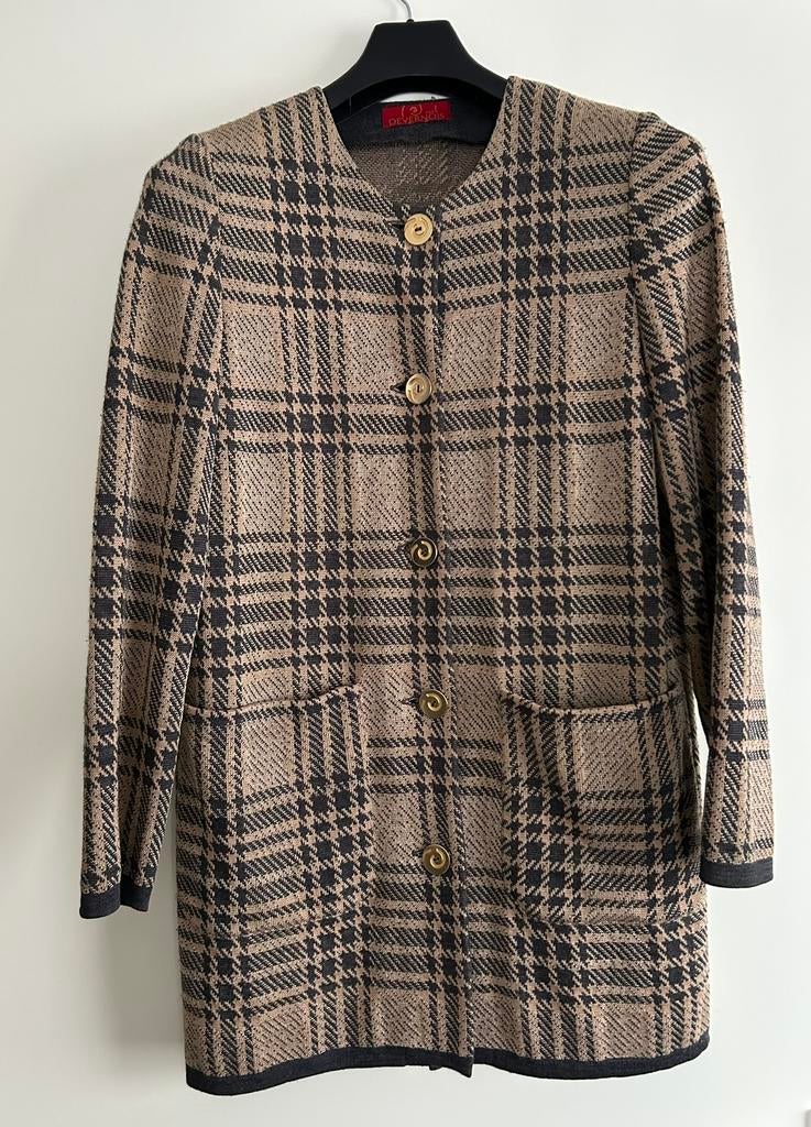 Devernois, lang geruit vest/jasje, wol, maat 42/44, Kleding | Dames, Truien en Vesten, Ophalen of Verzenden, Zo goed als nieuw