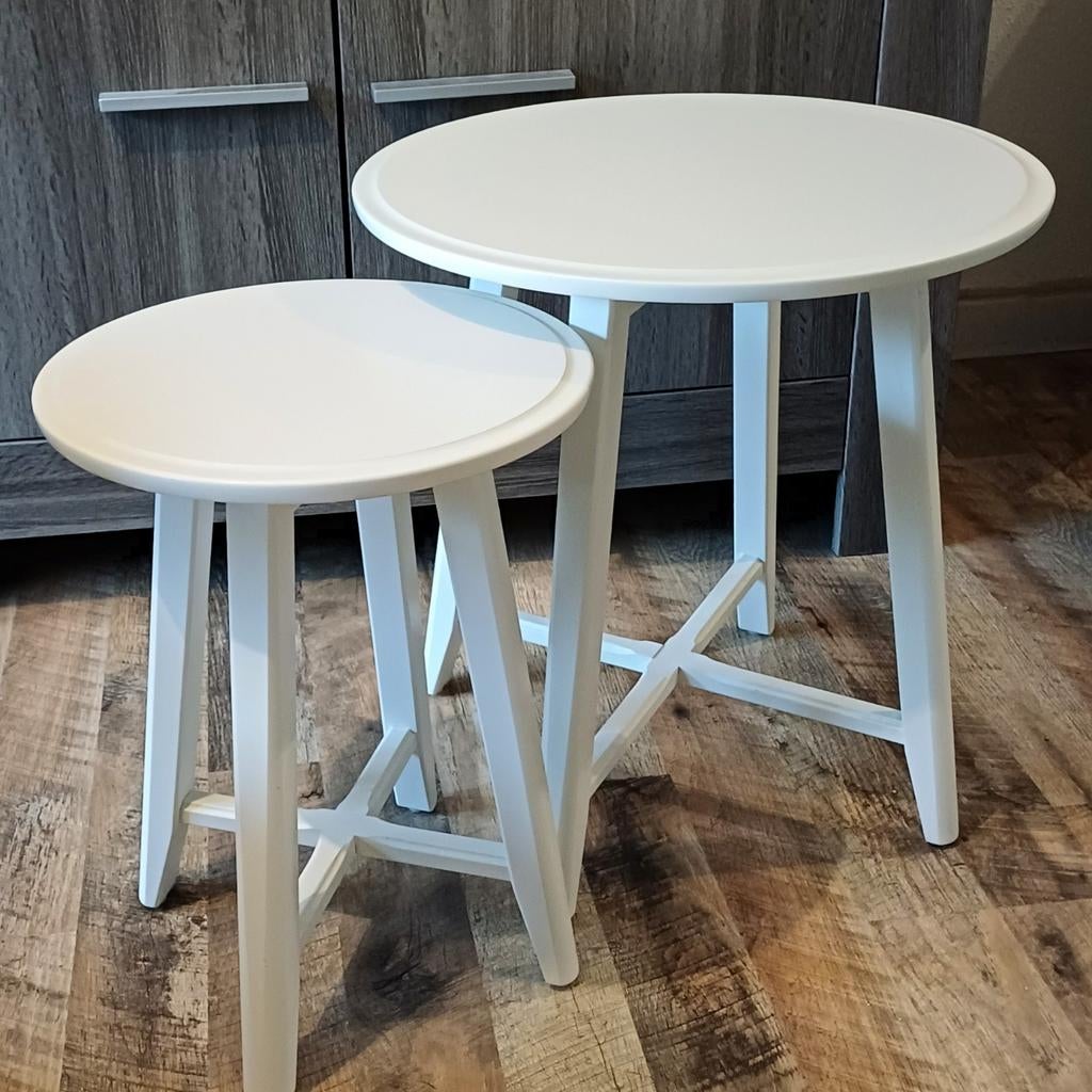 Ikea Kragsta bijzettafel salontafel tafeltjes set wit, Huis en Inrichting, Tafels | Bijzettafels, Minder dan 55 cm, Rond, Zo goed als nieuw