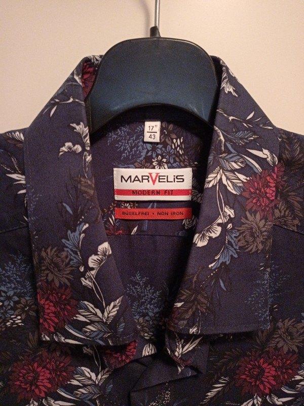 MARVELIS shirt blauw - Extra lange mouw - Mt 43 - strijkvrij, Kleding | Heren, Overhemden, Marvelis, Zo goed als nieuw, Halswijdte 43/44 (XL)