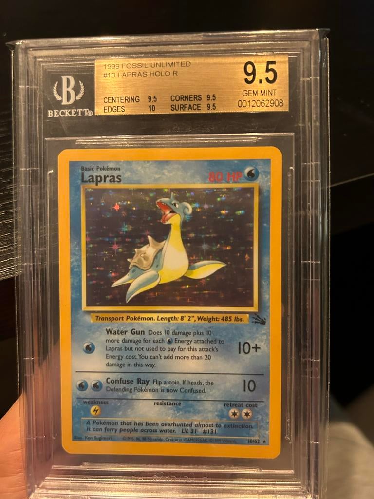 Pokémon Lapras Holo R #10 Fossil Unlimited BGS 9.5 GEM MINT, Ophalen, Zo goed als nieuw, Losse kaart
