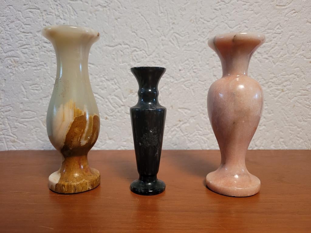 echt steen vaasje marmer onyx agaat vaas 3 voor 21 euro, Steen, Overige kleuren, Ophalen of Verzenden, Zo goed als nieuw
