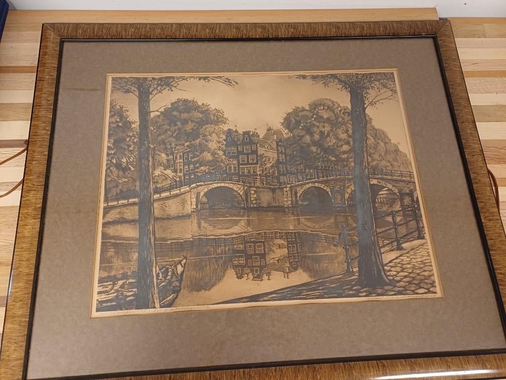 Ets Cornelis Brandenburg - Grachten Amsterdam, Antiek en Kunst, Kunst | Etsen en Gravures, Ophalen of Verzenden