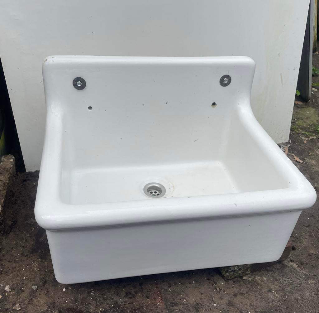 Witte Keramische Wastafel - Vintage Stijl, Doe-het-zelf en Verbouw, Sanitair, Ophalen of Verzenden, Gebruikt, Wastafel