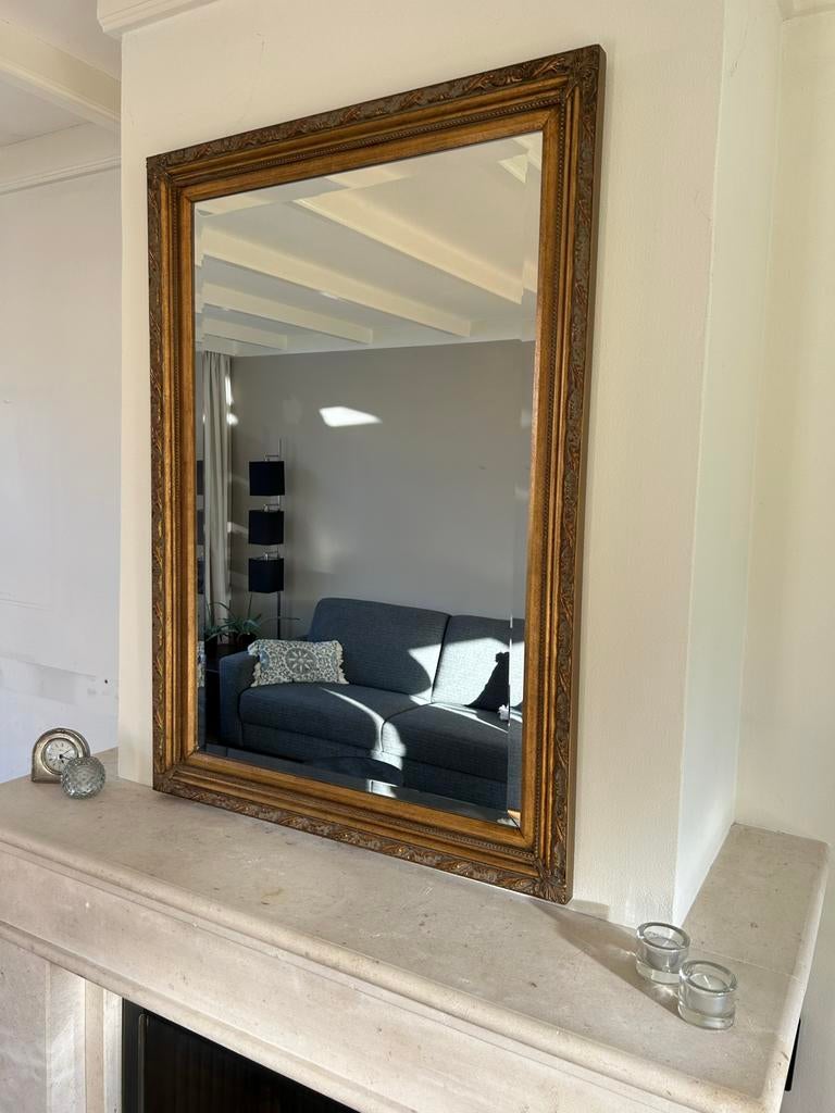 Spiegel met gouden lijst, Ophalen, Gebruikt, 100 tot 150 cm, 75 tot 100 cm