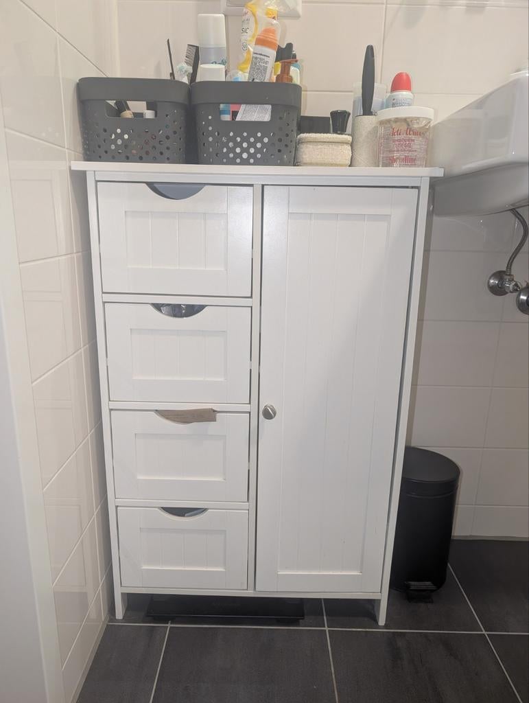 Wit spaanplaat kastje met lades en deur, 82x55x30 cm, Gebruikt, Overige typen, Minder dan 100 cm, 25 tot 50 cm