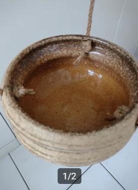 Leuke Hangpot met touw, Vest keramiek., Ophalen of Verzenden, Overige soorten, Halfschaduw, Minder dan 100 cm