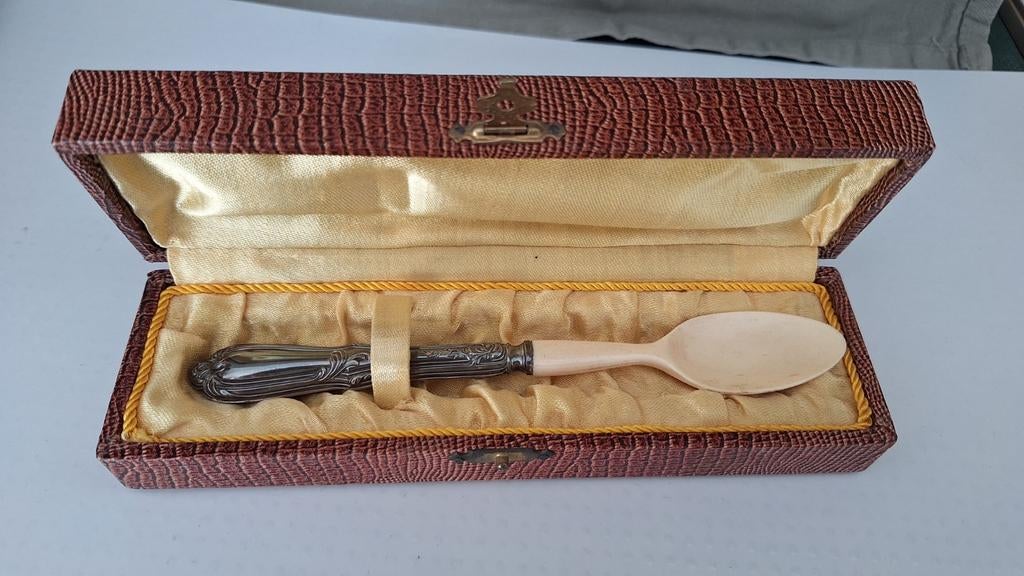 Antieke lepel in bewaardoos, Ophalen of Verzenden