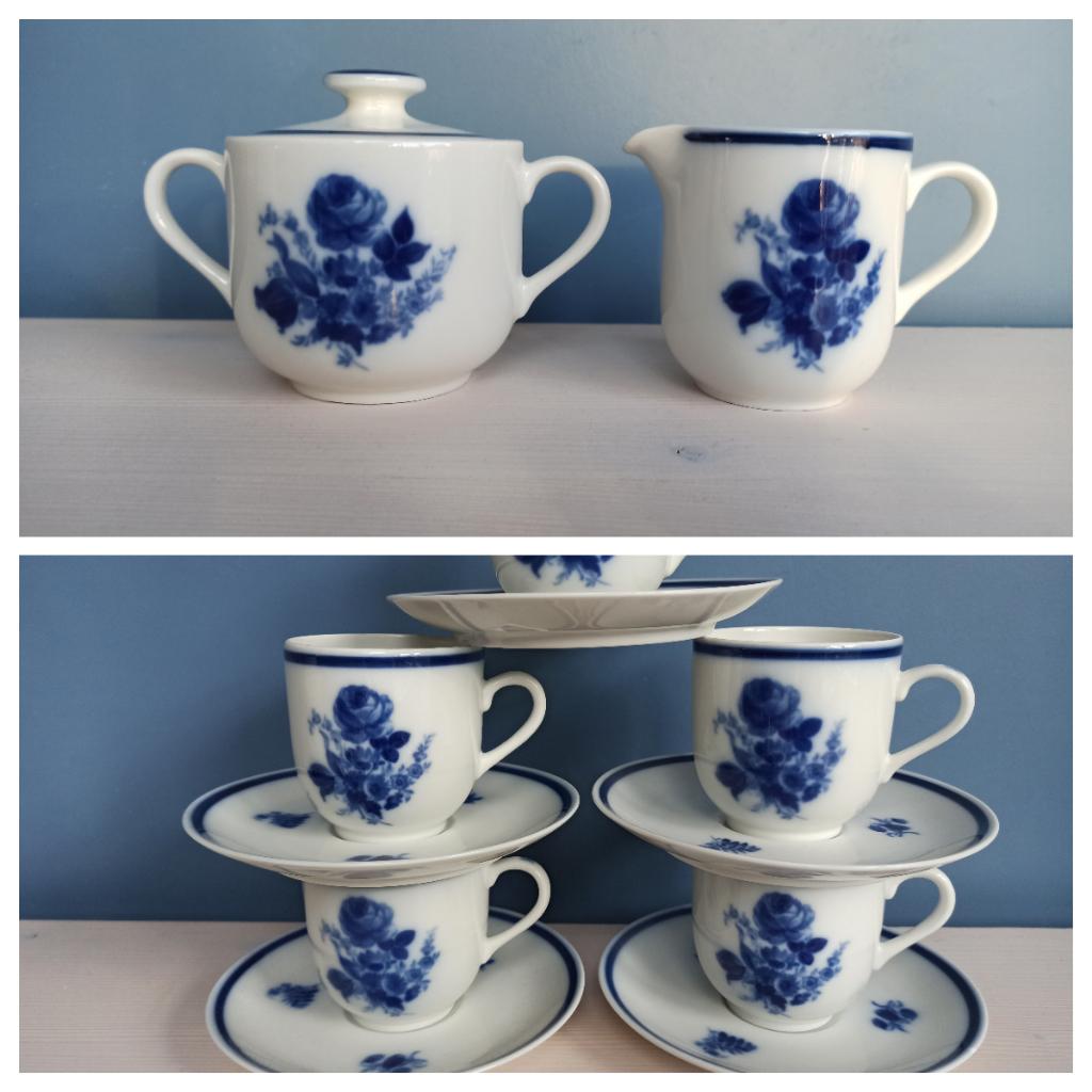 Douwe Egberts Mosa suikerpot, melkkan & 5 koppen + schotels, Ophalen, Gebruikt, Overige stijlen, Kop(pen) en/of Schotel(s)