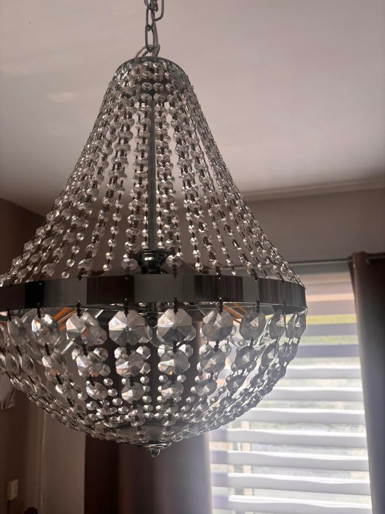Exht kristallen hanglamp chroom van kleur, Ophalen, Zo goed als nieuw