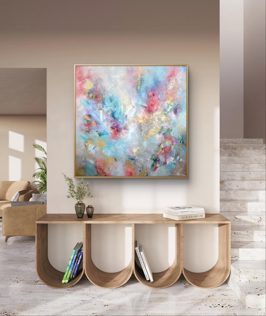 Origineel abstract acryl schilderij met goud 60x60 cm, Ophalen of Verzenden