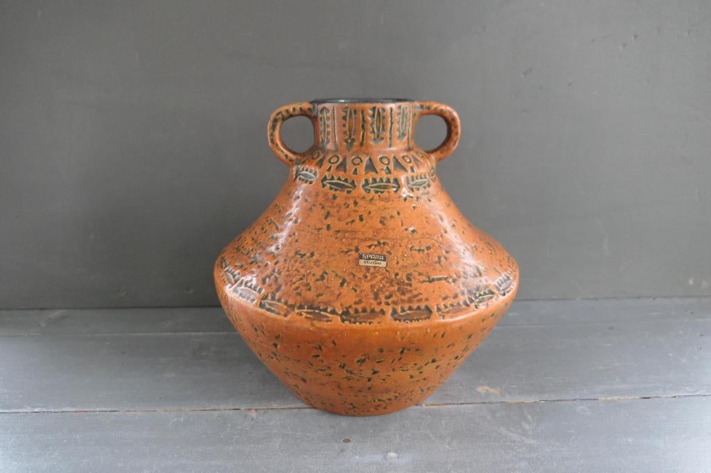 Vintage oranje bruine Spara Studio vaas W. Germany, Verzenden