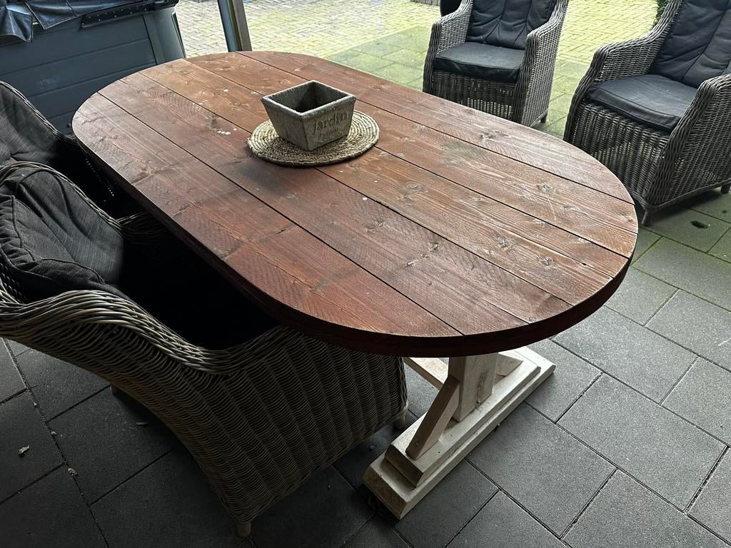 Buitentafel van Steigerhout, Ophalen, Gebruikt, Eettafel, 6 zitplaatsen