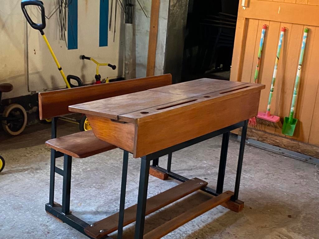 Schoolbankje, Huis en Inrichting, Tafels | Sidetables, 100 tot 150 cm, Ophalen of Verzenden, Zo goed als nieuw, 25 tot 50 cm