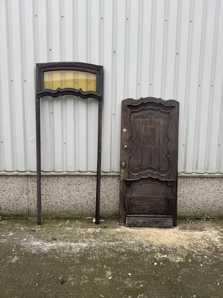 unieke antieke eiken voordeur met kozijn uit 1910, 100 tot 120 cm, La belle porte, Jurgen.hoogenboezem@gmail.com, 200 tot 215 cm