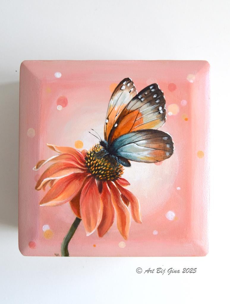 Uniek hand beschilderd houten kistje, Butterfly delight..., Ophalen of Verzenden