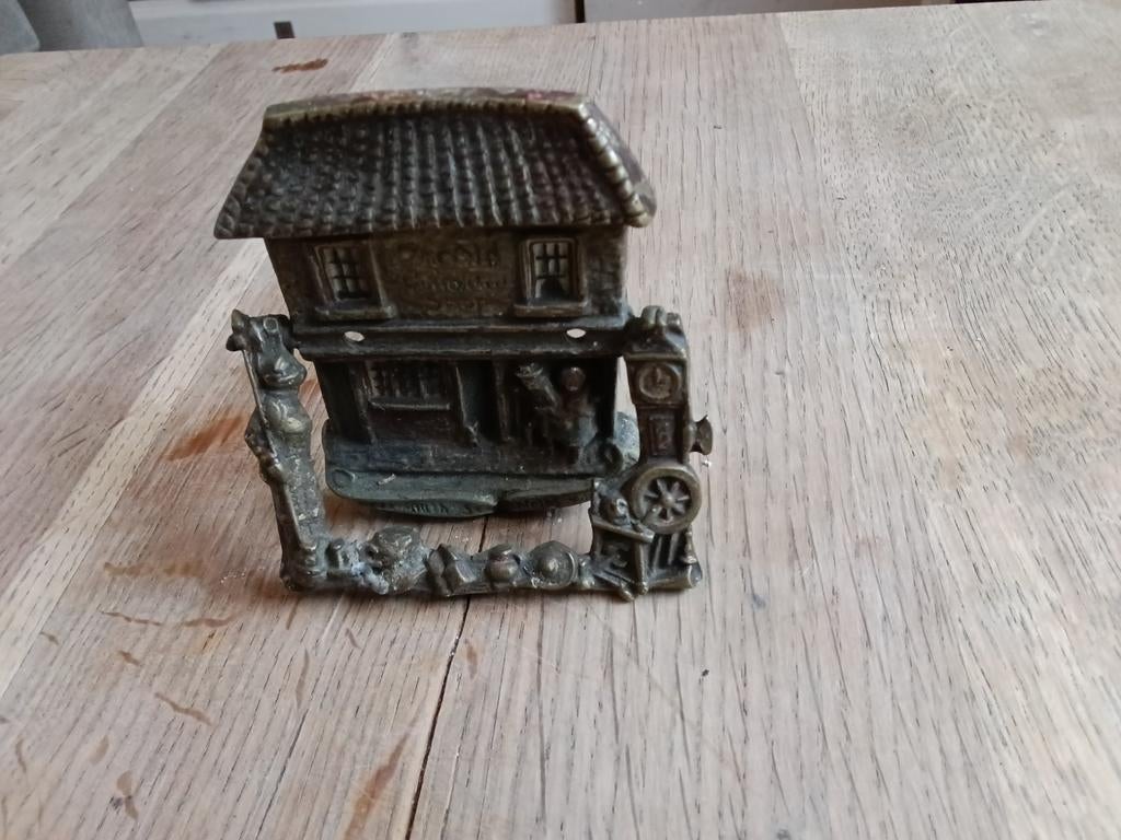 Bronzen deurbel met huisje en klok, Antiek en Kunst, Ophalen of Verzenden