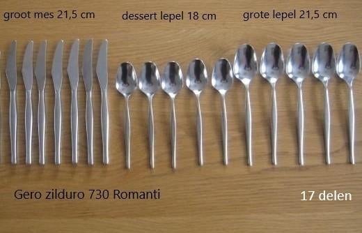 Gero zilduro 730 Romanti, lepels en messen, 17 delen bestek, Ophalen of Verzenden, Zo goed als nieuw, Rvs of Chroom, Vaatwasserbestendig