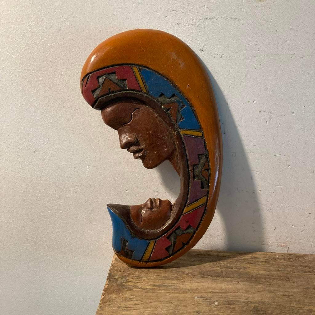 Houten beeldje moeder en kind, Ophalen of Verzenden