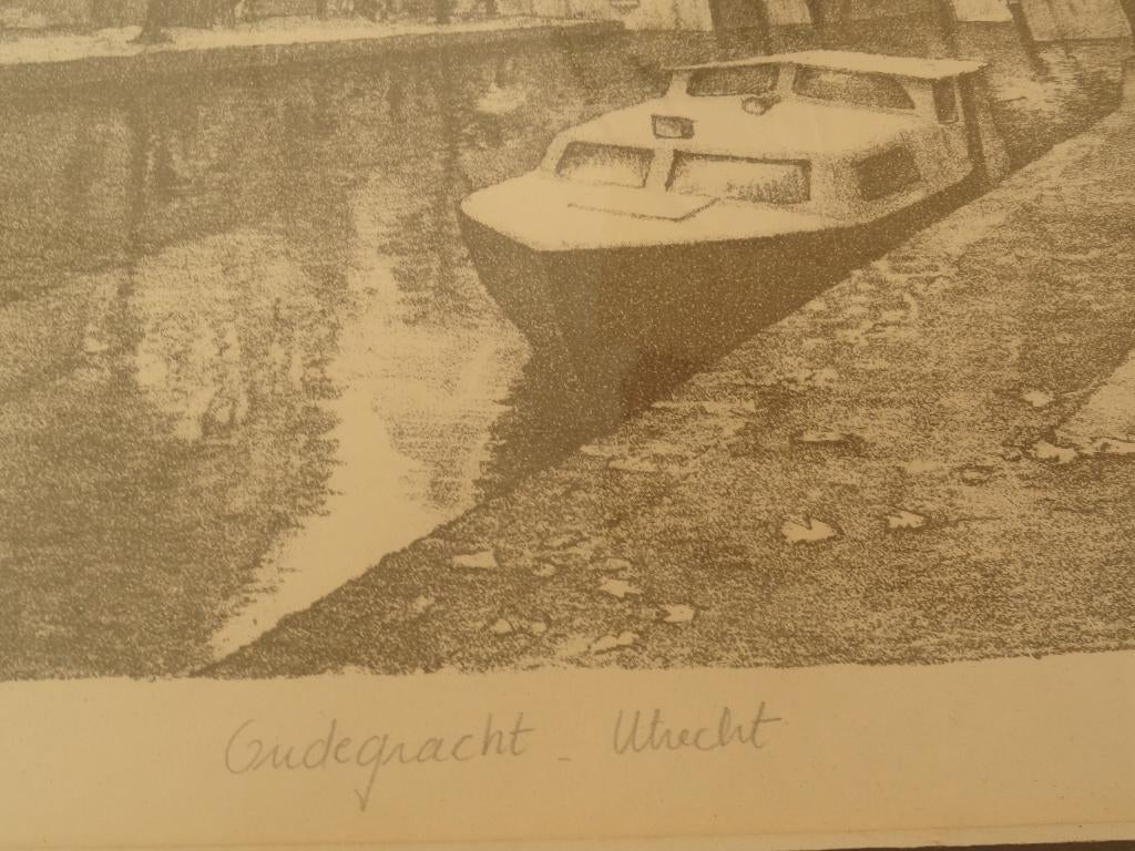 steendruk Oude Gracht met boot Utrecht monogram GP, 1983, Verzenden