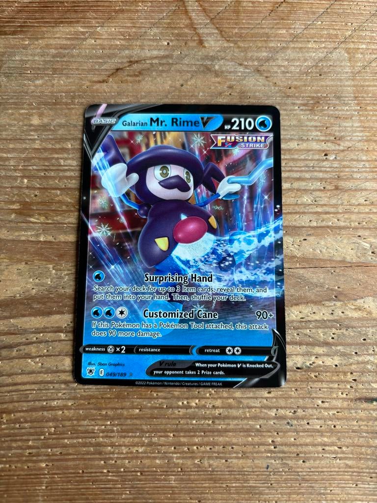 Galarian Mr. Rime V Pokémon kaart, Ophalen of Verzenden, Zo goed als nieuw, Losse kaart, Foil