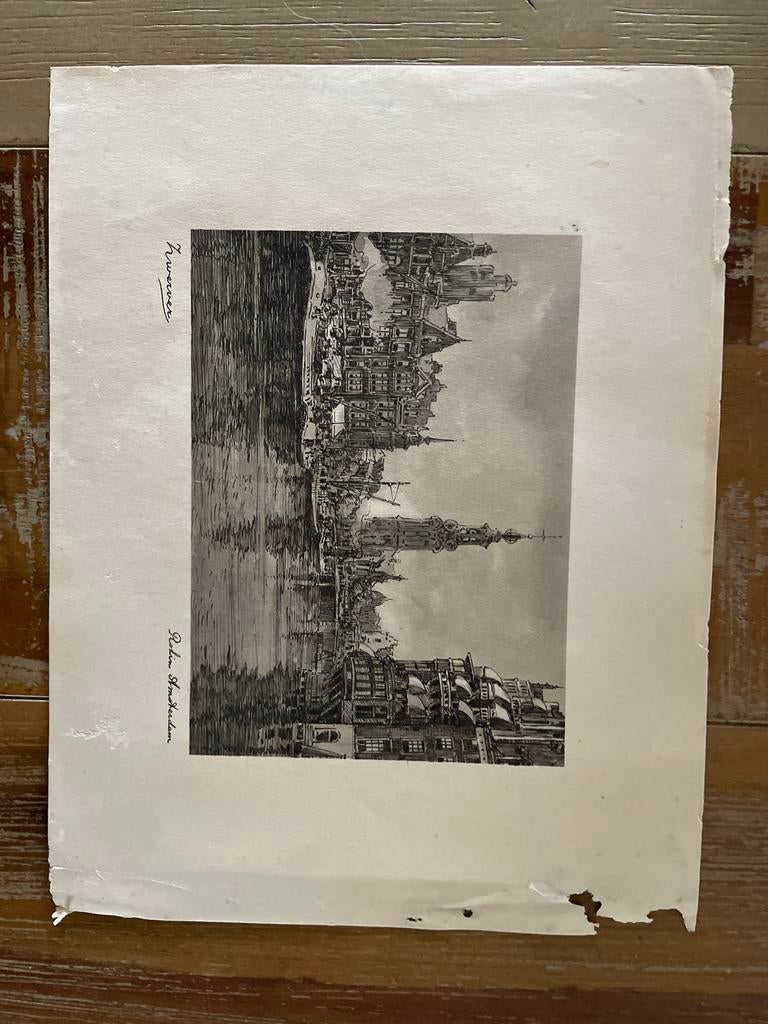 Ets Rokin Amsterdam, Antiek en Kunst, Kunst | Etsen en Gravures, Ets, Stadsgezicht, Ophalen of Verzenden, Gesigneerd