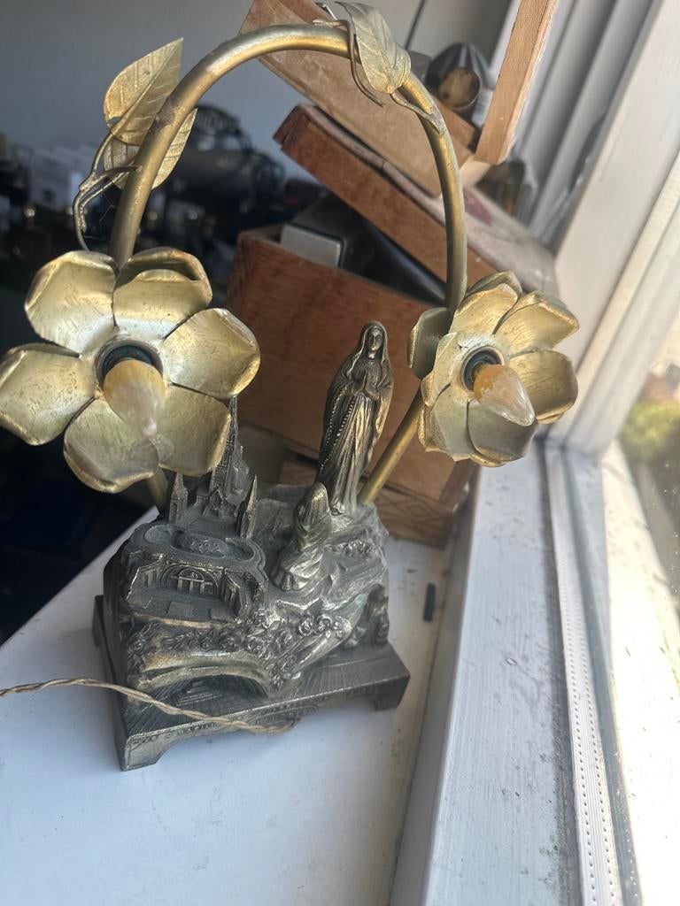 Antieke Lourdes Muziekdoos Lamp - Messing/Brons, Ophalen of Verzenden