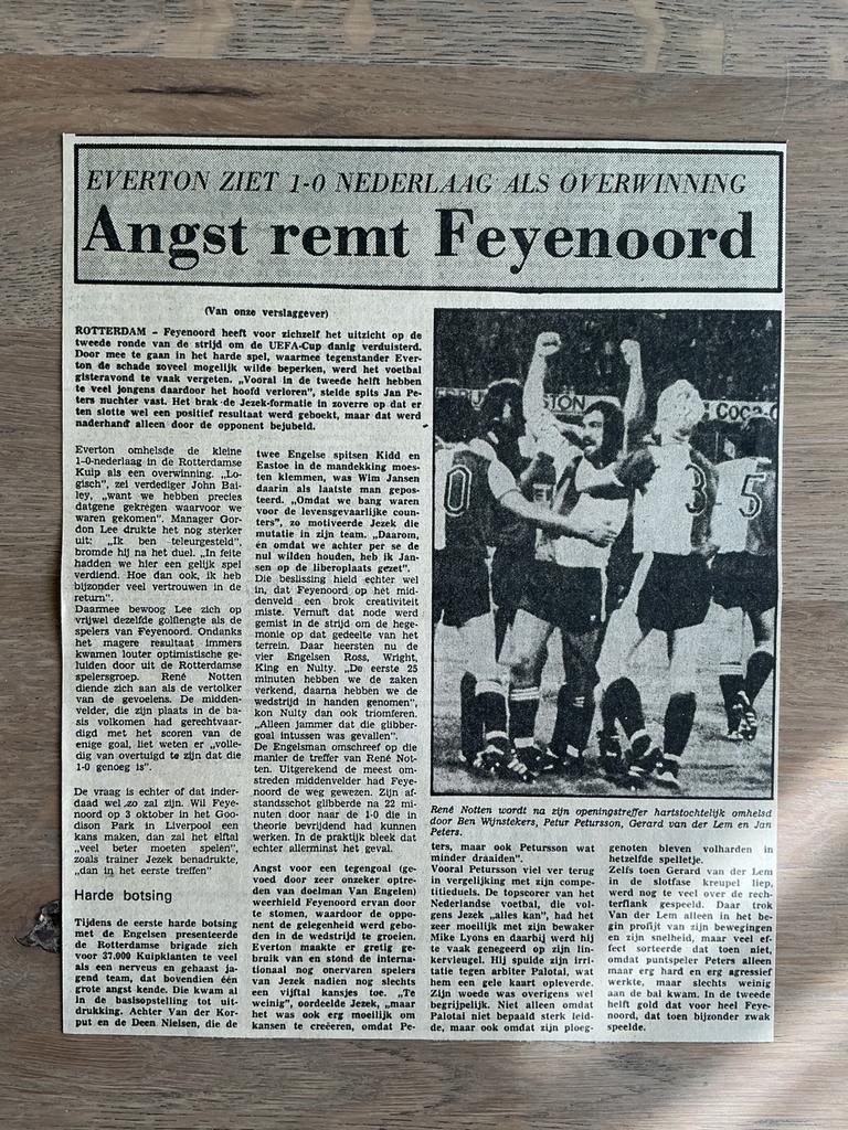 Voetbal krantenartikel Feyenoord Everton september 1979, Verzamelen, Tijdschriften, Kranten en Knipsels, Knipsel(s), Ophalen of Verzenden