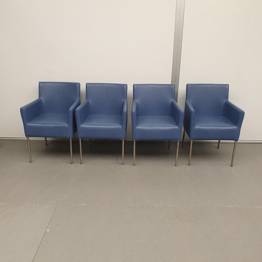 Amide zorgstoel - blauw leder SET 4 STUKS stoelen fauteuils, Huis en Inrichting, Ophalen, Gebruikt, 75 tot 100 cm