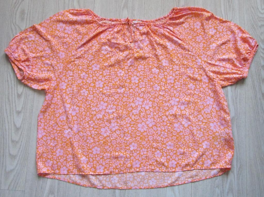 Bloemen Blouse Oranje Roze – Maat 46, Luchtige Zomertop, Kleding | Dames, Blouses en Tunieken, Maat 46/48 (XL) of groter, Oranje