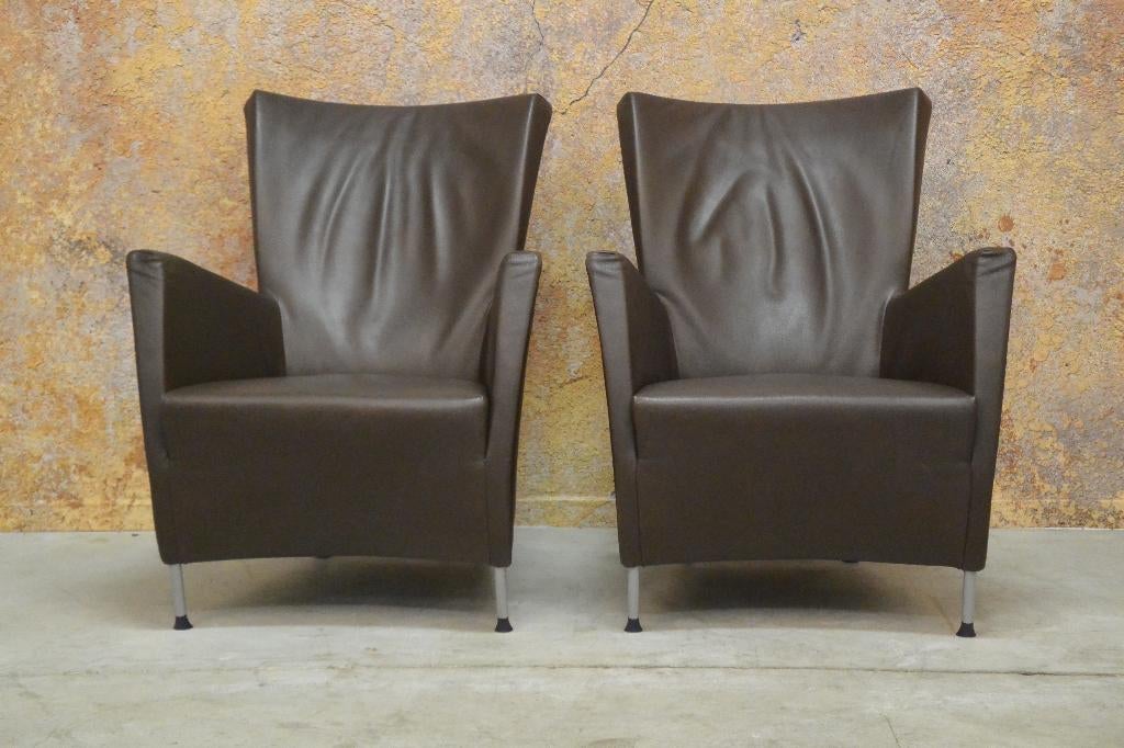 ZGANieuw! 2 bruine leren Montis Windy design fauteuils, Huis en Inrichting, Montis, Montis, 75 tot 100 cm, Ophalen of Verzenden