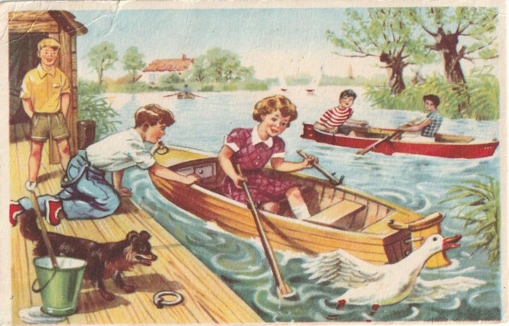 MEISJE BOOT HOND EEND ZEER MOOIE KAART KL762, Ophalen of Verzenden, 1960 tot 1980, Gelopen, Overige thema's